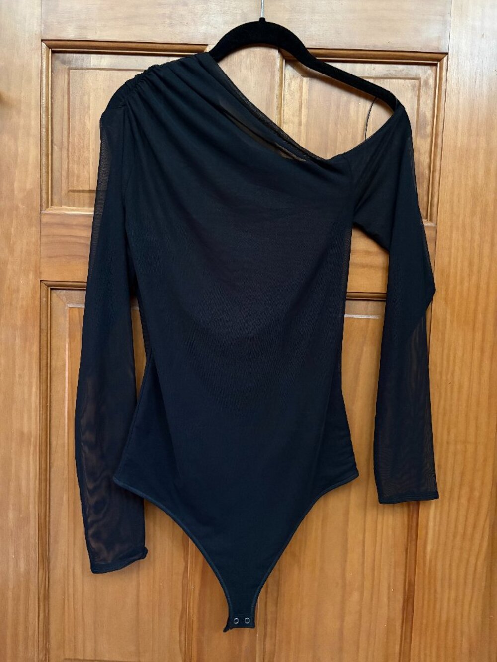 Abercrombie & Fitch Asymmetrical Sheer Mesh Bodysuit Medium Black One Shoulder